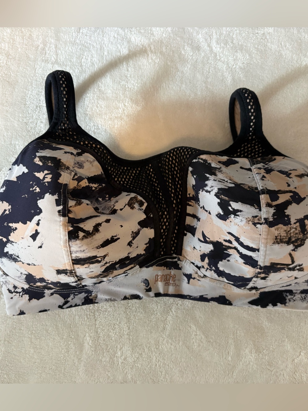 Panache Black, White and Beige Abstract Print Sports Bra non wired